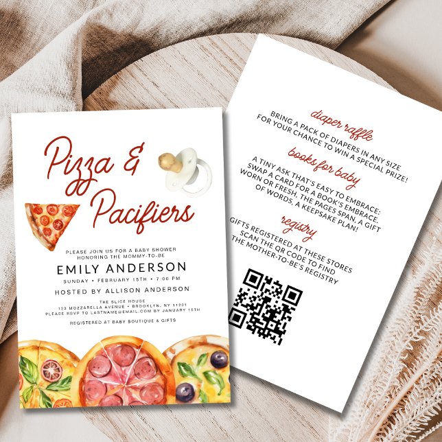 Invitación Todo en una Baby Shower de códigos QR Pizza y Paci (Subido por el creador)