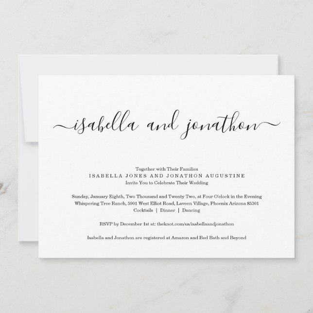 Invitación todo en una boda con RSVP y Registro (Anverso)