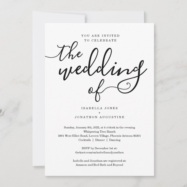 Invitación todo en una boda con RSVP y Registro (Anverso)