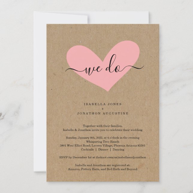 Invitación todo en una boda con RSVP y Registro (Anverso)