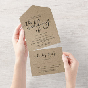 Invitación todo en una boda con RSVP y Registro