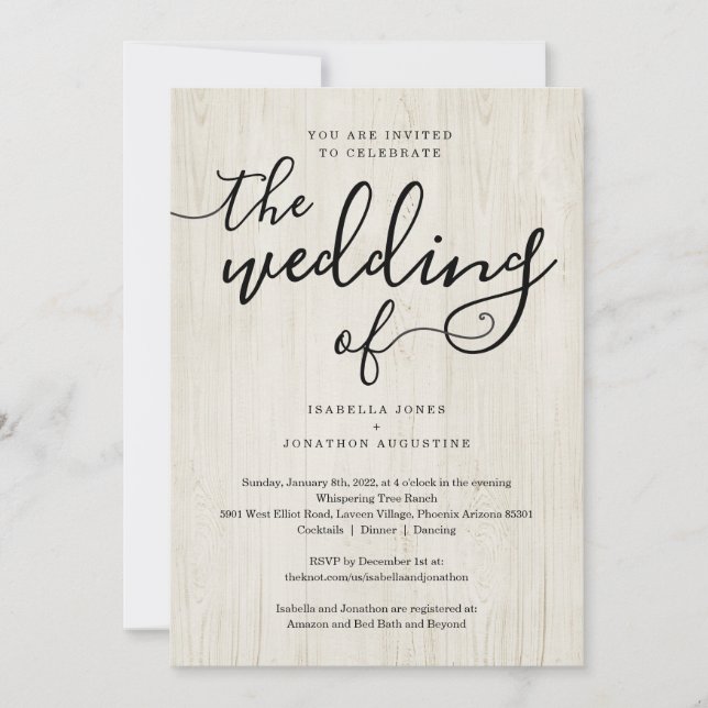 Invitación todo en una boda con RSVP y Registro (Anverso)