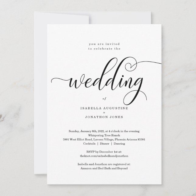 Invitación todo en una boda con RSVP y Registro (Anverso)