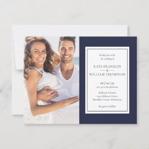 Invitación Todo en una boda de fotos azul marino