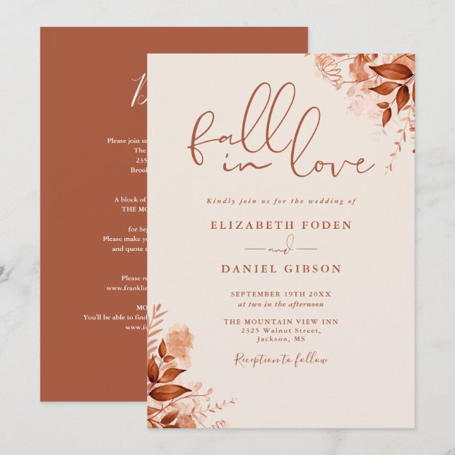 Invitación Todo En Una Boda Floral De Otoño (Anverso / Reverso)