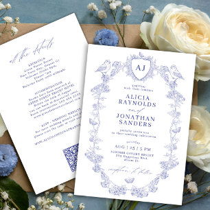 Invitación Todo en una boda floral francesa azul polvoriento