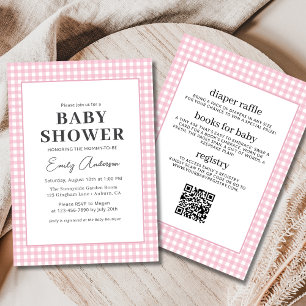 Invitación Todo en una ducha bebé de Gingham rosa