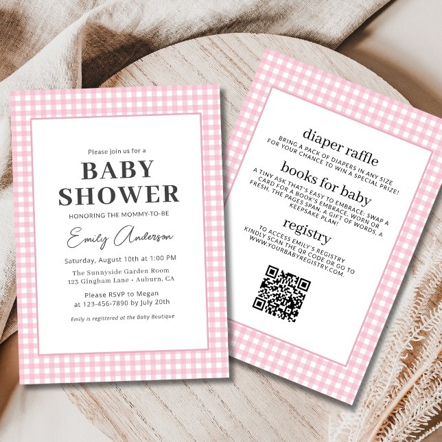 Invitación Todo en una ducha bebé de Gingham rosa (Subido por el creador)