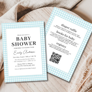 Invitación Todo en una ducha de bebé de Gingham azul