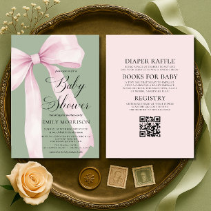 Invitación Todo en una ducha de bebé de rosa rubor y verde sa
