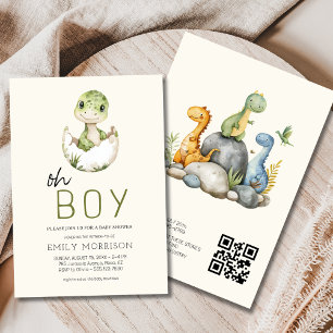Invitación Todo en una ducha QR Code Dinosaur Baby