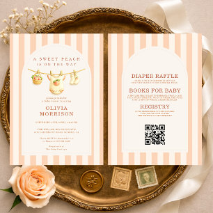 Invitación Todo en una dulce lluvia de rayas de melocotón par