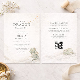 Invitación Todo en una dulce y pequeña fiesta de dragones par