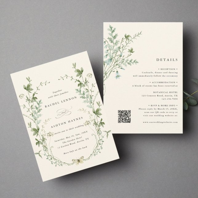 Invitación Todo En Una Elegante Boda De Flor Silvestre De Mar (Subido por el creador)