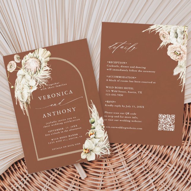 Invitación Todo En Una Protea Pampas Boda Terracotta (Subido por el creador)