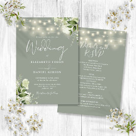 Invitación Todo En Una Sage Cadena Verde Ilustra Boda Floral