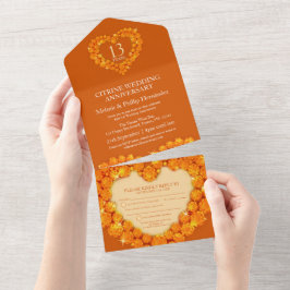 Invitación Todo En Uno 13.º aniversario boda naranja de citrina