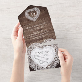 Invitación Todo En Uno 13.º boda de encaje aniversario sin sobres