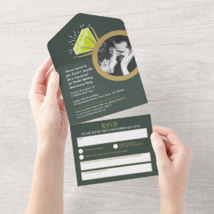 Invitación Todo En Uno 1.ᵉʳ aniversario boda fiesta anillo verde peridot