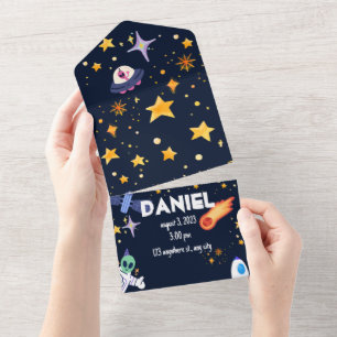 Invitación Todo En Uno 1.ᵉʳ cumpleaños del cohete aéreo astronauta