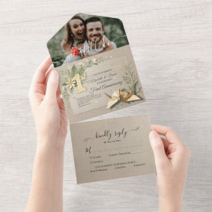 Invitación Todo En Uno 1er aniversario de boda en papel Arte de crane de