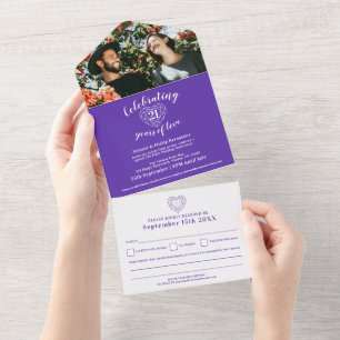 Invitación Todo En Uno 21º aniversario de bodas iolita púrpura RSVP foto