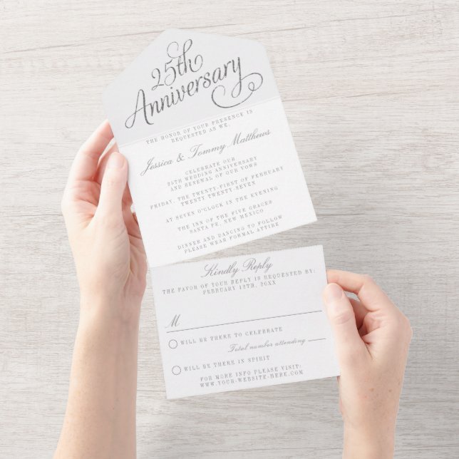 Invitación Todo En Uno 25° Aniversario del Boda de Plata (desgarro)