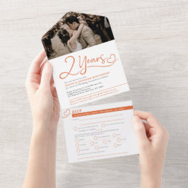 Invitación Todo En Uno 2.ª Boda Aniversario RSVP mandarin garnet