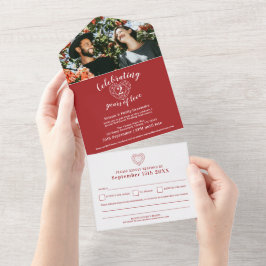 Invitación Todo En Uno 2.º aniversario de boda foto de RSVP roja