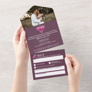 Invitación Todo En Uno 2.º boda de granate aniversario fiesta gem red