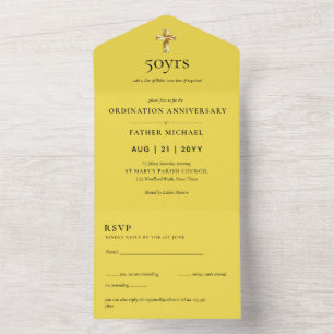 Invitación Todo En Uno 3 in1 Aniversario de la Ordenación INVITE y RSVP P