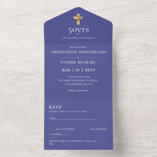 Invitación Todo En Uno 3 in1 Aniversario de la Ordenación INVITE y RSVP P