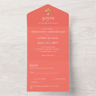 Invitación Todo En Uno 3 in1 Aniversario de la Ordenación INVITE y RSVP P