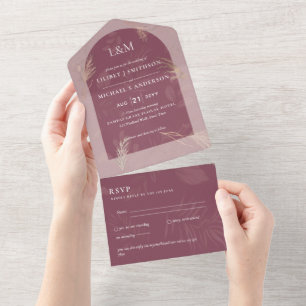 Invitación Todo En Uno 3 in1 Boda Minimalista de Pampas TIPOGRAFÍA de gra