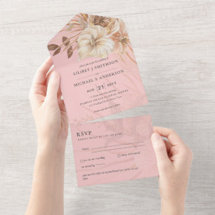Invitación Todo En Uno 3 in1 BOHO Pampas Boda de hierba Terracota RSVP