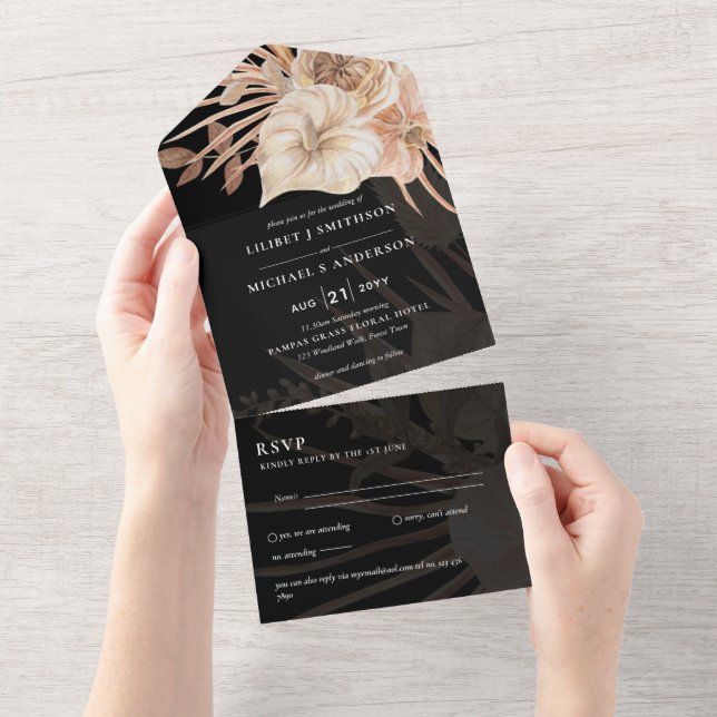 Invitación Todo En Uno 3 in1 BOHO Pampas Boda de hierba Terracota RSVP (desgarro)