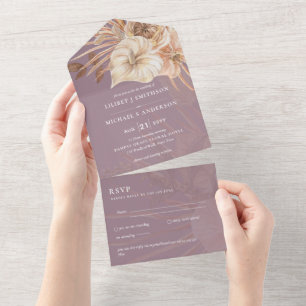 Invitación Todo En Uno 3 in1 BOHO Pampas Boda de hierba Terracota RSVP