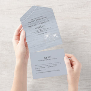 Invitación Todo En Uno 3 in1 Dusty Blue Mason Jars Driftwood Wedding RSVP