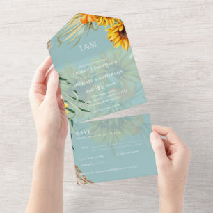 Invitación Todo En Uno 3 in1 Monograma girasoles Pampas Boda de Grass RSV