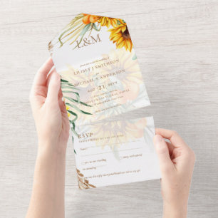 Invitación Todo En Uno 3 in1 Monograma girasoles Pampas Boda de Grass RSV