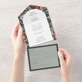 Invitación Todo En Uno 3 in1 Olive Green Folt Art Floral FOTO Floral