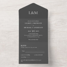 3in1 Slate Gray Text Only Wedding Invitar RSVP