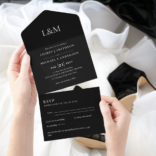 Invitación Todo En Uno 3in1 Sólo texto negro Invitar a RSVP a matrimonio