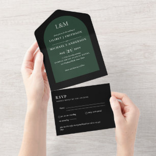 Invitación Todo En Uno 3in1 Tipografía negrita Boda simple mínima RSVP
