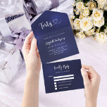Invitación Todo En Uno 40.ª festividad de plata azul marino rsvp<br><div class="desc">Un fondo azul marino. El color azul es desigual. Personalice y agregue el nombre,  los detalles del fiesta,  la fecha RSVP,  la dirección de devolución y el nombre. Cuarenta con un corazón.</div>