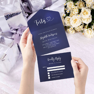 Invitación Todo En Uno 40.ª festividad de plata azul marino rsvp