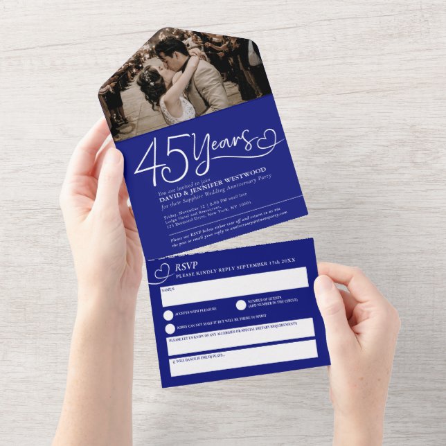 Invitación Todo En Uno 45.º aniversario del boda de zafiro RSVP foto (desgarro)