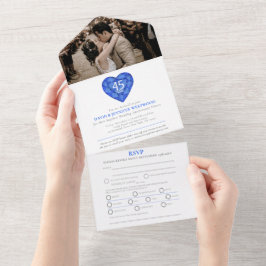Invitación Todo En Uno 45 aniversario de bodas de zafiro corazón azul fot