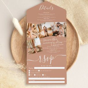 Invitación Todo En Uno 4 Photos terracotta modern script wedding
