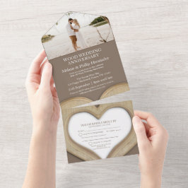 Invitación Todo En Uno 5º aniversario de bodas corazón de madera foto mar